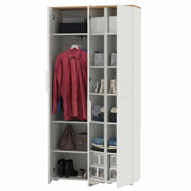 Шкаф для одежды и шкаф-пенал Октава цвет белый шагрень/дуб крафт золотой/зеркало