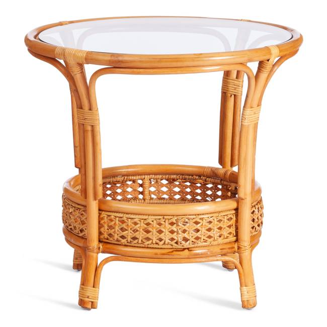 ТЕРРАСНЫЙ КОМПЛЕКТ "PELANGI" (стол со стеклом + 2 кресла) / с подушками / ротанг, кресло 65х65х77см, стол диаметр 64х61см, Honey (мед) Honey (мед) ротанг