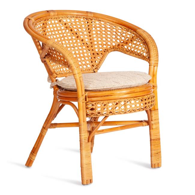 ТЕРРАСНЫЙ КОМПЛЕКТ "PELANGI" (стол со стеклом + 2 кресла) / с подушками / ротанг, кресло 65х65х77см, стол диаметр 64х61см, Honey (мед) Honey (мед) ротанг