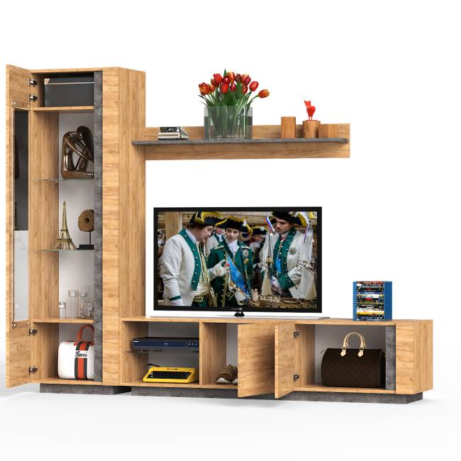 Стенка в гостиную Арчи № 4 цвет дуб крафт золотой/камень тёмный Стенка в гостиную Арчи № 4 цвет дуб крафт золотой/камень тёмный