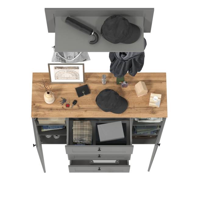 Комод четыре ящика и две дверки и вешалка для одежды Остин цвет серый графит/дуб крафт золотой Комод четыре ящика и две дверки и вешалка для одежды Остин цвет серый графит/дуб крафт золотой