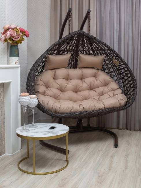 Подвесное двухместное кресло из искусственного ротанга "FRESCO GRANDE", коричневый