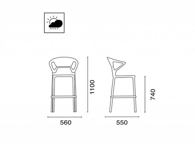 Кресло пластиковое барное Ego-K Bar сатинированный алюминий, белый, прозрачный 560х550х1100 мм