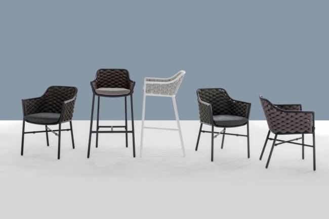 Кресло барное плетеное Panama черный, темно-зеленый, черный 540х540х1010 мм