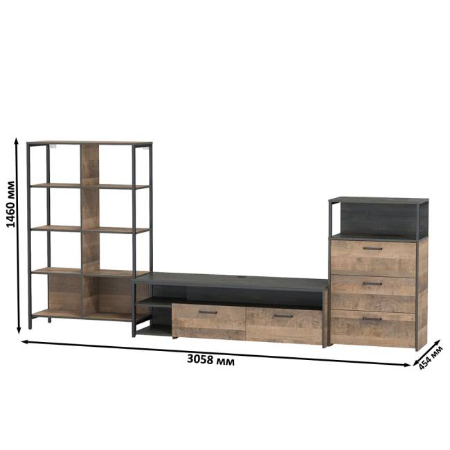 Стенка в гостиную Трувор № 86 цвет дуб гранж песочный/интра Стенка в гостиную Трувор № 86 цвет дуб гранж песочный/интра