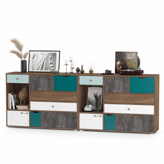 Две тумбы-комода Вайс цвет морское дерево винтаж/камень тёмный/бензин/мята/белый премиум