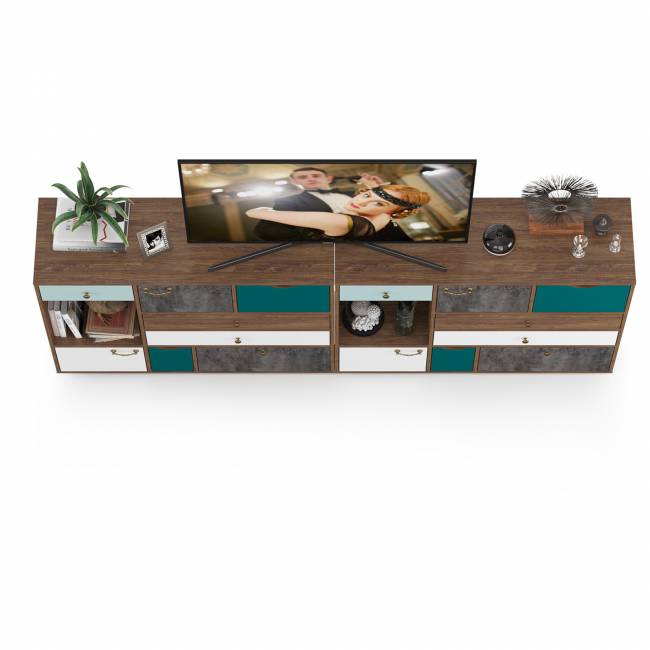 Две тумбы-комода Вайс цвет морское дерево винтаж/камень тёмный/бензин/мята/белый премиум