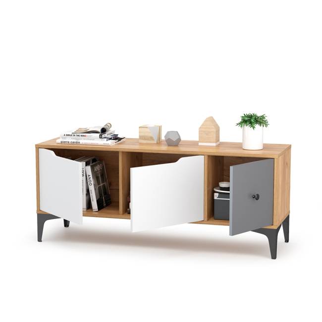 Тумба под ТВ Вайс 13.270.01 цвет дуб золотой/тёмно-серый/МДФ милк софт