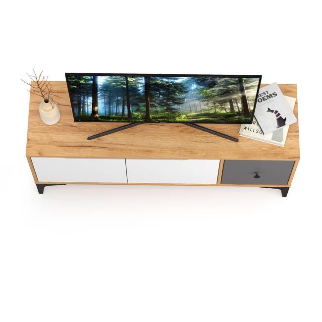 Тумба под ТВ Вайс 13.270.01 цвет дуб золотой/тёмно-серый/МДФ милк софт