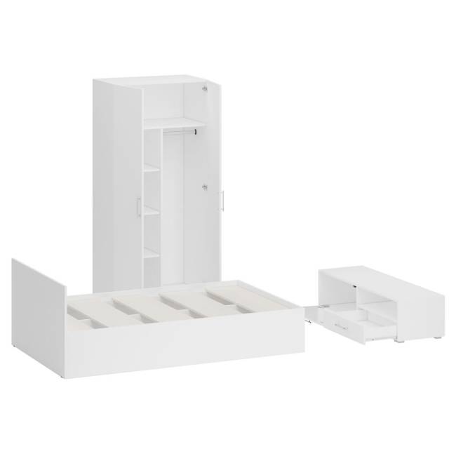 Спальня белая Стандарт № 3 с кроватью 1200 цвет белый/фасады ТВ тумбы МДФ белый глянец