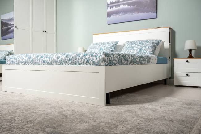 Кровать двуспальная 1600 Остин 11.53 цвет белый шагрень/дуб крафт золотой