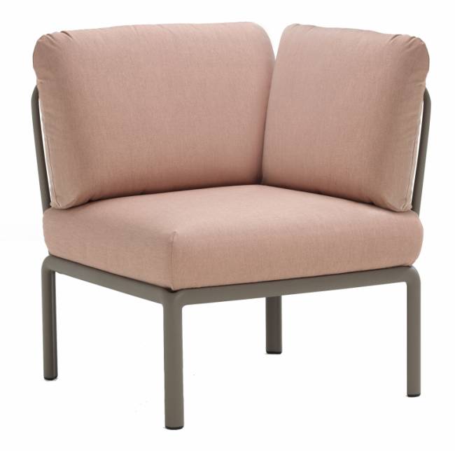 Модуль угловой пластиковый с подушками Komodo Elemento Angolo тортора, розовый 720х780х880 мм