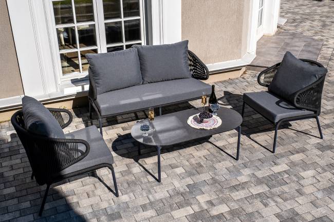 "Милан" лаунж-зона 4-местная плетеная из роупа (веревки), каркас алюминиевый темно-серый, роуп темно-серый