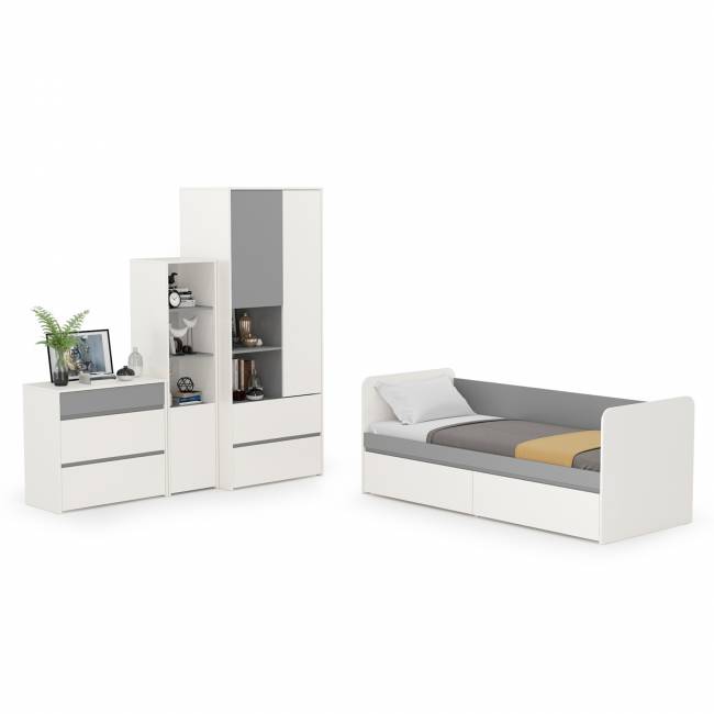 Мебель детская Торонто компоновка № 26 цвет белый шагрень/стальной серый