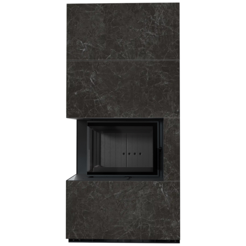 Каминокомплект Kratki PRO FLOKI NATURALI NERO GRECO, угловое стекло слева