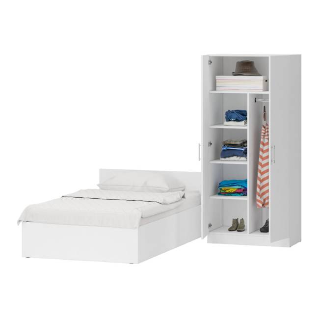 Кровать белая односпальная 1200 со шкафом для одежды 2-х створчатым Стандарт цвет белый