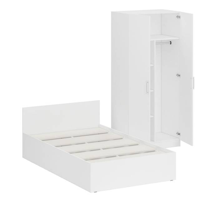 Кровать белая односпальная 1200 со шкафом для одежды 2-х створчатым Стандарт цвет белый