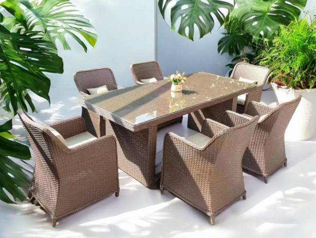 Стол плетеный обеденный Barcelona светло-коричневый 2000х900х720 мм