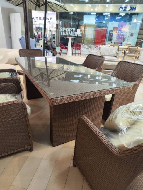 Стол плетеный обеденный Barcelona светло-коричневый 2000х900х720 мм