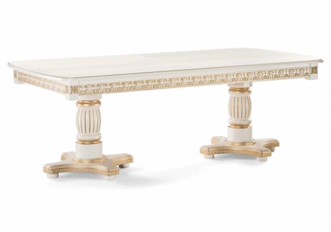 Стол деревянный Морнит 220(320)х110 слоновая кость / золото