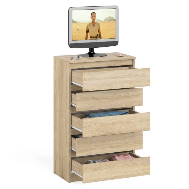 Узкий комод пять ящиков Мори МК700.5 цвет дуб сонома