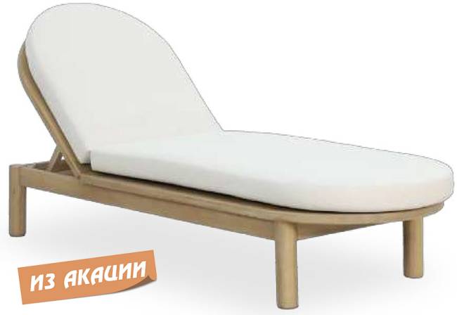 Шезлонг-лежак деревянный с матрасом (не для HoReCa) Pill светлый тик, бежевый 1900х630х280 мм